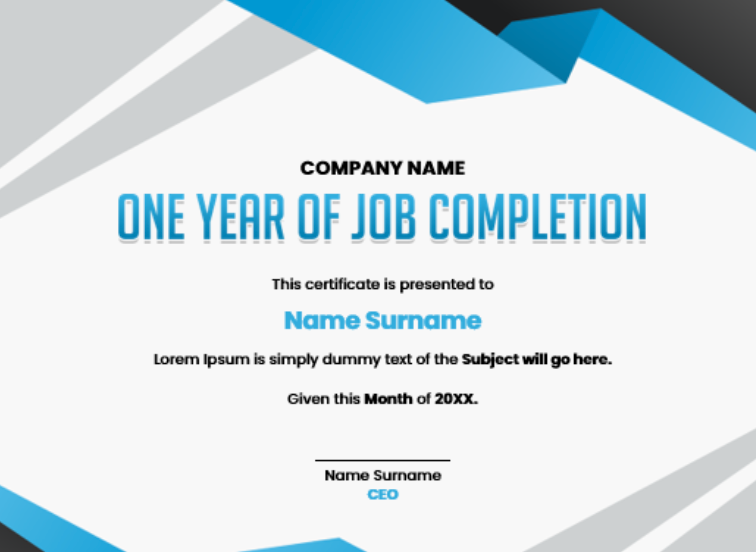 Years of Completion Certificate