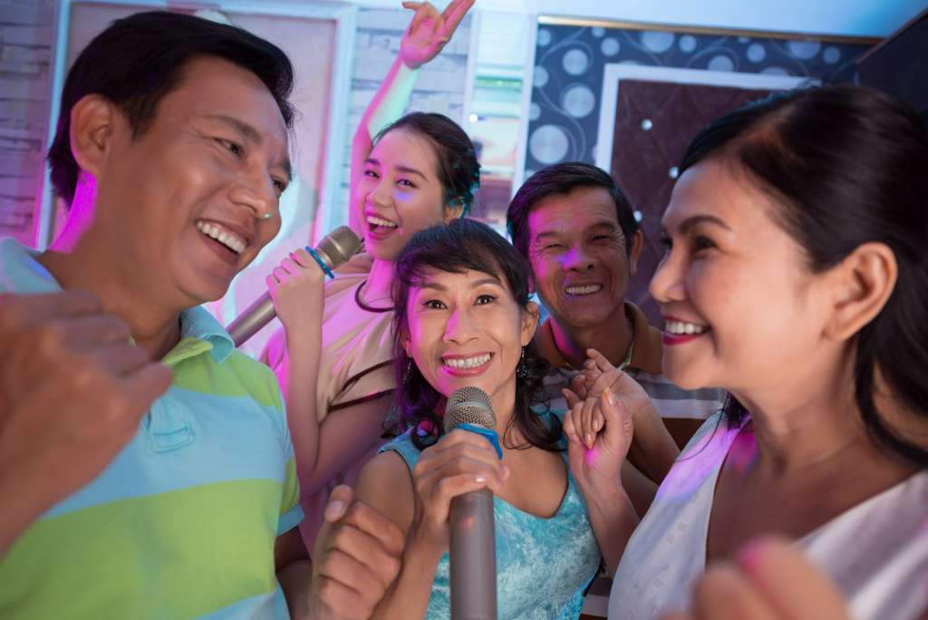 In karaoke with friends